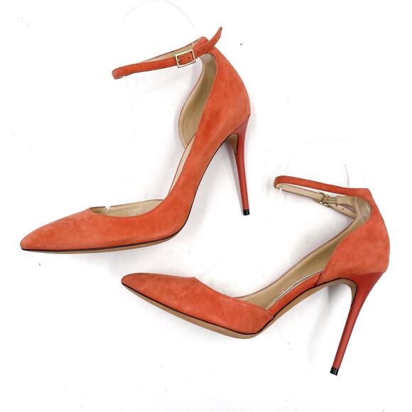 Jimmy Choo Lucy Pumps Peach Orange Suede Pointed Toe Ankle Strap Heels Sz 36 / 6 - Picture 5 of 9